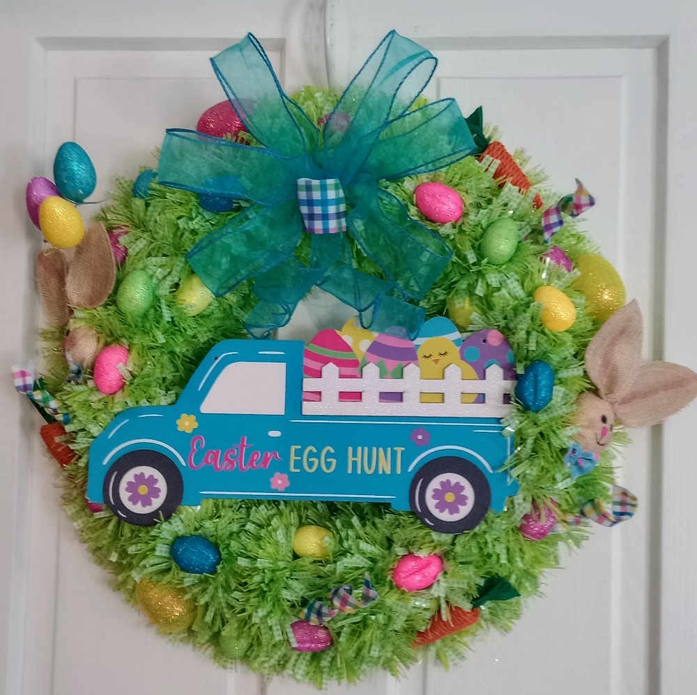 Easter Egg Hunt Wreath with Blue Truck